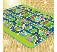 OHMG Tapis de Voiture pour Enfants, Tapis de Jeu pour Enfants, 160×130 cm, Vert, Urbain, Rectangulaire, Doux et Antidérapant