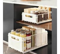 OHMG Tiroir Coulissant Extensible avec nanofilm adhésif, Telescopique Tiroir Coulissant Cuisine Placard de Cuisine,plateau coulissant cuisine,Rangements sous évier (19cm+10cm(2P)-blanc)