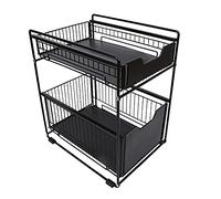 OHMG Tiroir de angement sous évier à 2 étages pour cuisine et salle bain, panier coulissant en métal,paniers coulissants amovibles avec revêtement,cuisine, garde-manger,Noir
