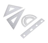 OHPHCALL Ensemble de Papeterie Scolaire Argenté 4 Pièces en Alliage D'aluminium Règle Triangulaire, Rapporteur, Portable et Pratique pour Bureau et École