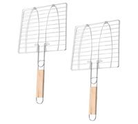 OHPHCALL Panier à Griller Le Bœuf 2pcs en Fil de Fer et Bois Argenté