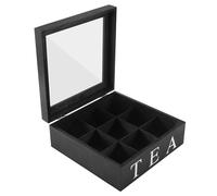 Ohsilv en Bois 9 Grilles BoîTe à Thé Sachets de Thé RéCipient BoîTe de Rangement Cadeau Carré Coffret Transparent Couvercle SupéRieur BoîTe de Rangement pour -Couleur de Noir