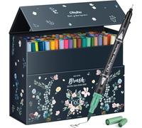 Ohuhu 160 Feutre Couleurs Coloriage Adulte, Aquarelle Stylos Feutres Double Pointe Fine et Pinceau pour Calligraphie Mandala Dessin Colorant, Maui - Boîte de Rangement
