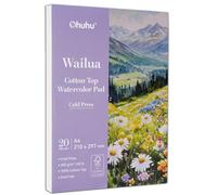 Ohuhu Bloc de papier aquarelle A4, 20 feuilles 300 g/m², presse à froid, grain fin, surface supérieure 100 % coton avec technologie brevetée, bloc de supports mixtes sans acide pour aquarelle, encre