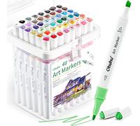 Ohuhu feutres alcool, Ohuhu 48 couleurs, feutre a alcool à double pointe fine et biseautée pour les débutants, les adultes, le coloriage, le dessin, le croquis, l'architecture, l'paysage