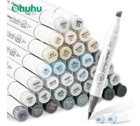 Ohuhu Honolulu 36 couleurs grises ensemble de stylos marqueurs marqueurs d'art à l'alcool rechargeables double pointe croquis dessin fournitures d'art scolaires Brush Chisel 36 Gray