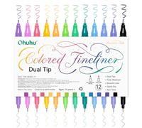 Ohuhu Lot de 12 stylos de dessin colorés à double pointe pinceau et pointe | Micro stylos pinceaux imperméables et résistants à l'alcool pour artistes et débutants, dessin, croquis, bullet journal