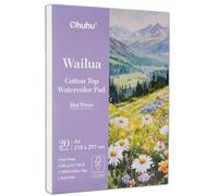 Ohuhu Lot de 20 feuilles de papier aquarelle A4, 300 g/m², pressé à chaud, surface 100 % coton avec technologie brevetée, bloc de médias mixtes sans acide pour aquarelle, encre et gouache