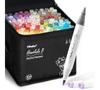 Ohuhu Marqueurs à alcool 104 couleurs, Marqueurs à croquis à double pointe (pinceau et pointe fine) pour les Marqueurs artistiques pour le coloriage et les illustrations, 1 Mélangeur en prime