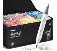 Ohuhu Marqueurs à alcool 320 couleurs, Marqueurs à croquis à double pointe (pinceau et pointe fine) pour les Marqueurs artistiques pour le coloriage et les illustrations, 1 Mélangeur en prime