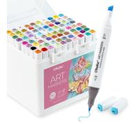 Ohuhu Marqueurs à alcool, 80 couleurs de marqueurs à double pointe + 1 mélangeur incolore, biseau et marqueur fin à base d'alcool pour adultes, artistes débutants, coloriage, illustration, esquisse