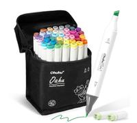 Ohuhu Marqueurs à Feutre Alcool, 40+1 couleursmarqueurs d'art à double pointe pour illustrations à colorier pour adultes, encre à base d'alcool, étui à marqueurs, burin et fin, série Oahu