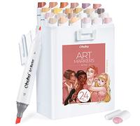 Ohuhu Marqueurs à Feutre Alcool Slim Broad et Fine à Double Pointe Pour Artistes Adultes Coloriage Sessin Conception de Paysage(Skin tone-24 couleurs)