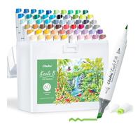 Ohuhu Marqueurs à l'alcool : Mini pinceau & fin large 60 couleurs paysage pointe double pinceau à base d'alcool marqueur d'art pour artistes adultes coloriage illustration - Réutilisable - Série Kaala