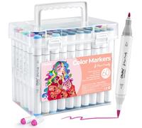 Ohuhu Marqueurs, Feutre à Eau Améliorés, 60 Couleurs Stylos Pinceaux à Double Pointe Feutre Coloriage Adulte pour Coloriage Journal Croquis Calligraphie, Paper-Friendly