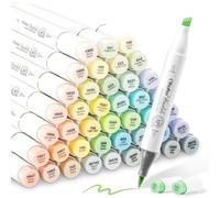 Ohuhu Marqueurs Pastel 48 couleurs, pointe double face pour feutre a alcool grossier, pour dessins et bandes dessinées, pinceaux fins pour croquis, calligraphie