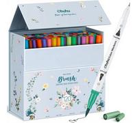 Ohuhu Série Maui - Marqueurs de peinture double embout, 120 marqueurs artistiques pour coloriage, dessin et calligraphie, avec étui de rangement blanc