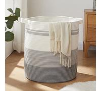 OIAHOMY Panier à linge avec poignées, panier décoratif pour salon, panier de rangement tissé pour jouets, oreillers, couvertures, vêtements - 50,8 x 45,7 cm - Gris dégradé
