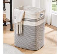 OIAHOMY Panier à linge - Grand panier de rangement pliable en coton avec poignées, panier décoratif pour couverture, salon, jouets, oreillers, vêtements - 40,6 x 33 x 55,9 cm, gris
