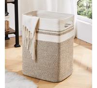OIAHOMY Panier à linge - Grand panier de rangement pliable en coton avec poignées, panier décoratif pour couverture, salon, jouets, oreillers, vêtements - 40,6 x 33 x 55,9 cm, jaune panaché
