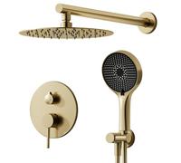 OihPaw Colonne de douche, ensemble de douche encastré en or brossé | Douche encastrable, système de douche encastré avec pomme ronde à effet pluie 30 cm, orientable à 360°, buses anticalcaires
