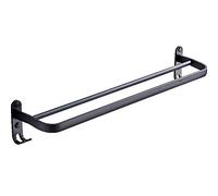 Oikabio Porte-serviettes Noir de Mural de 60 Cm Barre de Serviette Double Barre en Aluminium Crochet pour Accessoires de Douche de Salle de Bain d'Hôtel à