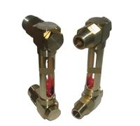 Oil Sight Glass Window Indicateur de niveau liquide d'huile en laiton à Double coude 3/8 pouces, verre visée Winodw avec boule flottante rouge(100MM)