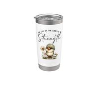 Oiseau mignon avec inscription « The Joy Of The Lord Is My Strength » Gobelet isotherme en acier inoxydable double paroi