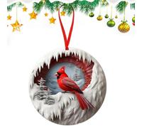 Oiseau rouge Décoration de Noël rustique rond en bois 2D | Décorations d'arbre de Noël pour fête, maison, ferme, cour, jardin, garage, extérieur, intérieur, fenêtre, cheminée, mur