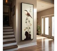 Oiseaux-Décoration Murale Verticale avec Motifs Naturels - Oiseaux Abstraite Impression sur Toile Animaux Grands et Étroits - Arbre-Art sur Panneau (30x90cm/Cadre Intérieur)