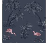 WOW Papier peint Holden 12382 – Flamant rose – Bleu nuit – Neuf