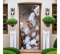 Oiseaux Sticker de Porte 83x204cm Fleurs et oiseaux Poster Porte Trompe L'oeil Auto-Adhésif PVC Papier Peint Imperméable Amovible DIY Murales Chambre Salon Cuisine Decor