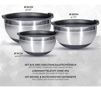 Oishii Set de bols à mélanger en acier inoxydable - 3 pièces de diamètre 16, 20 et 24 cm, empilables - lavable au lave-vaisselle
