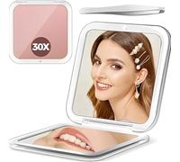 OIXEYA Miroir grossissant de Voyage, Miroir de Maquillage 30x/1x avec grossissement, Miroir de Poche, Petit Miroir de Maquillage 8.5 x 8.5 cm, Miroir de Voyage Pliable des Deux côtés