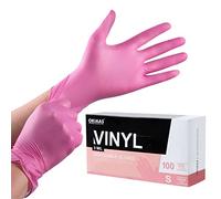 OKIAAS Lot de 100 gants jetables en vinyle sans poudre - Rose - Taille S - 5 mm - Sans latex - Pour la cuisine, le barbecue, le nettoyage