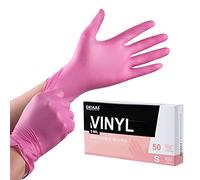 OKIAAS Lot de 50 gants jetables en vinyle sans latex pour la maison, la manipulation des aliments, le travail de laboratoire et plus encore Rose Taille S