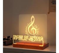 OkiyiD Now Playing Support de disque vinyle lumineux - Base en bois à LED avec lumières blanches chaudes et douces - Cadeau pour les amateurs de musique - Décoration de chambre