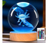 OkiyiD Veilleuse 3D Boule de Cristal Axolotl avec Télécommande, Lampe en Verre pour Anniversaire, Vacances, Jouet Cool et Décoration, Cadeau pour Garçons, Filles et Enfants