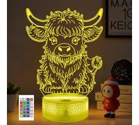 OkiyiD Veilleuse 3D en forme de vache pour garçons, avec télécommande 16 couleurs et contrôle tactile, décoration de chambre d'enfant, cadeau d'anniversaire