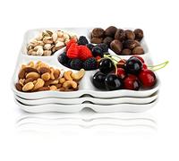 Okllen Lot de 3 plateaux de service divisés en porcelaine, plateau d'apéritif pour frites et sauces, plateau décoratif pour fruits, légumes, bonbons, collations, carrés, 24.1x24.1x2.5 cm (LxlxH)