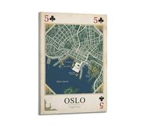 OKNGB Poster vintage carte de la ville d'Oslo Norvège Fjord style carte à jouer style carte de jeu 50 x 75 cm