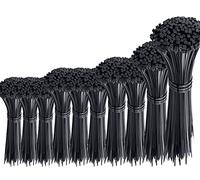 Oksdown Lot de 1000 Pièces Serre Câble Noir Plastique Lourd Collier de Serrage Rilsan Nylon Attaches Cable Zip Ties Assortiment 100/150/200/250/300mm de Long, 2,5/3,6mm de Large
