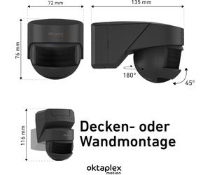 Oktaplex Lea Détecteur de mouvement pour l'extérieur anthracite Capteur de mouvement infrarouge IP54