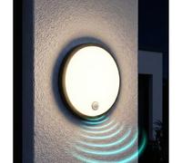 Oktaplex Plato lampe extérieure avec détecteur 3000K blanc chaud IP65 | Interrupteur lumière continue, 1010lm, applique murale LED ronde anthracite, 10,5W, 230V