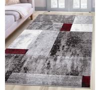 oKu-Tex Tapis à Poils Courts | Tapis Design | Tapis Salon | Hauteur des Poils : 9mm | Poils Extra Doux | Motif Géométrique | Moderne | Gris Chiné Rouge | Qualité Dense | 80x150cm
