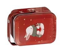 OKUMEYR Boîte à Bonbons Boîte à Goûter en Tôle Rouge Motif Lapin Portable Délicate pour Décoration de Pâques pour Voyage et Fête