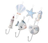 OKUMEYR Crochets muraux méditerranéens 6PCS, crochets de salle de bain pour serviettes en fer forgé, motif étoile de mer et coquille Saint-, pour chambre et bureau, rangement mural