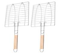OKUMEYR Panier à Griller en Fer pour Barbecue 2pcs Pince à Viande en Bois, Facile à Utiliser et Chauffant Uniformément, pour Barbecue la Maison ou Camping en Plein Air