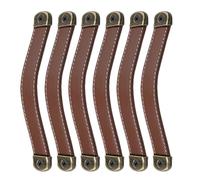 OKUMEYR Poignées de tiroir en cuir, poignée en cuir, 6 pièces, marron, cuir synthétique, pour valise, remplacer une poignée cassée, meubles et rangement