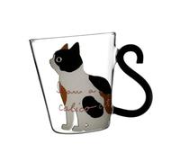 OKUMEYR Tasse Café Verre 250ml avec Anse, Motif Chat Ambiance Noël | Verre Blanc Double Couche, Bords Polis, Surface Lisse, Usage Bureau ou Thé, Compatible Espresso